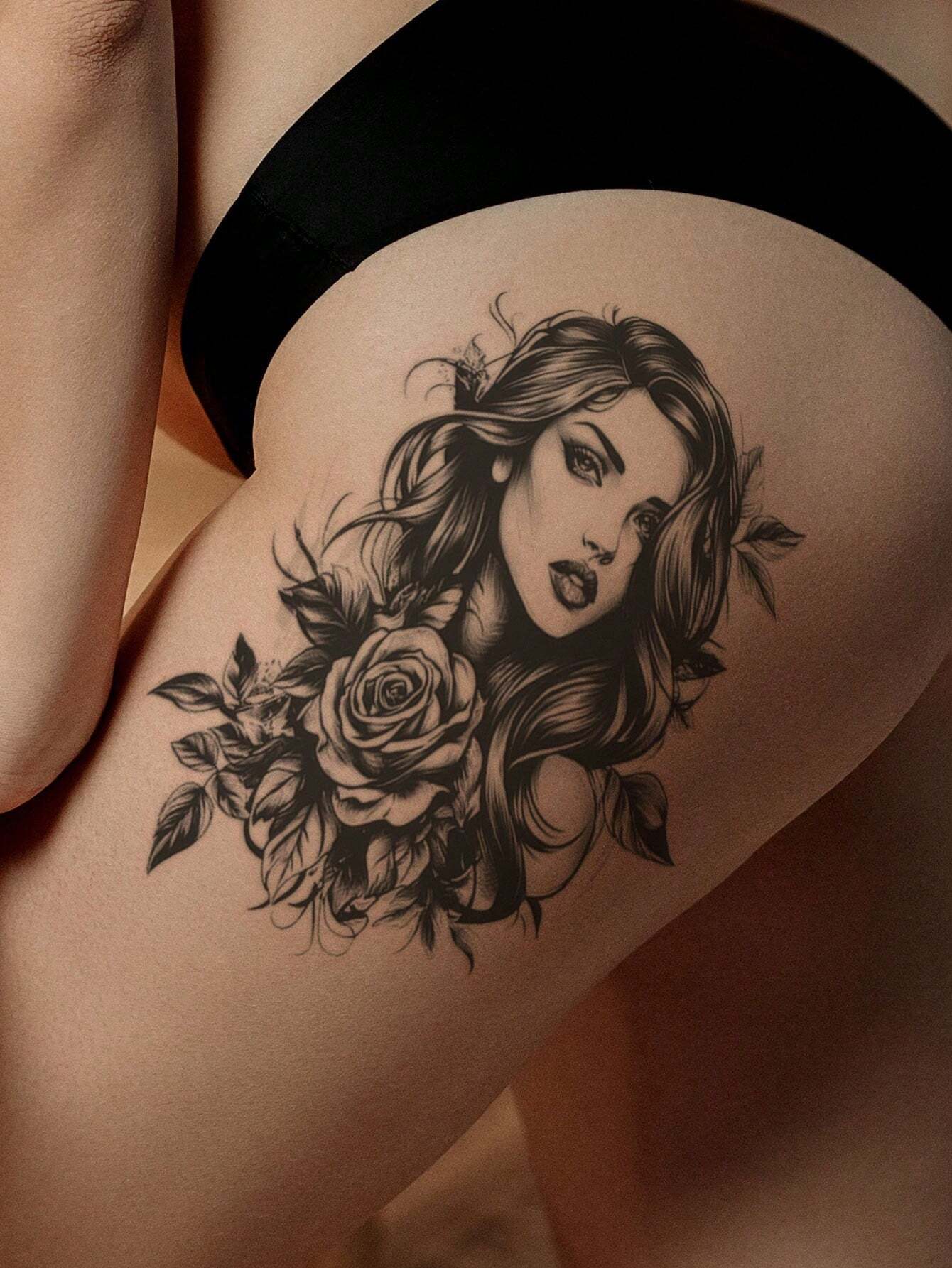 SHEIN 1pc Black Rose Flower Tattoo Sticker