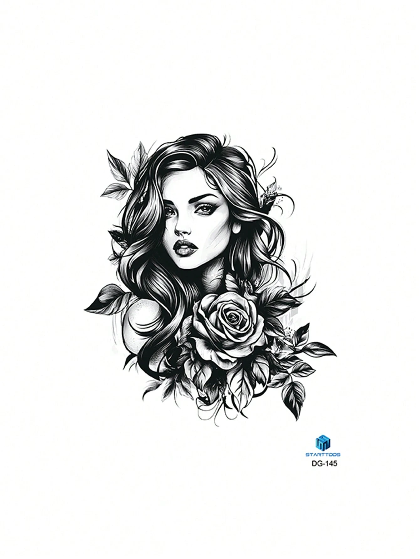 SHEIN 1pc Black Rose Flower Tattoo Sticker