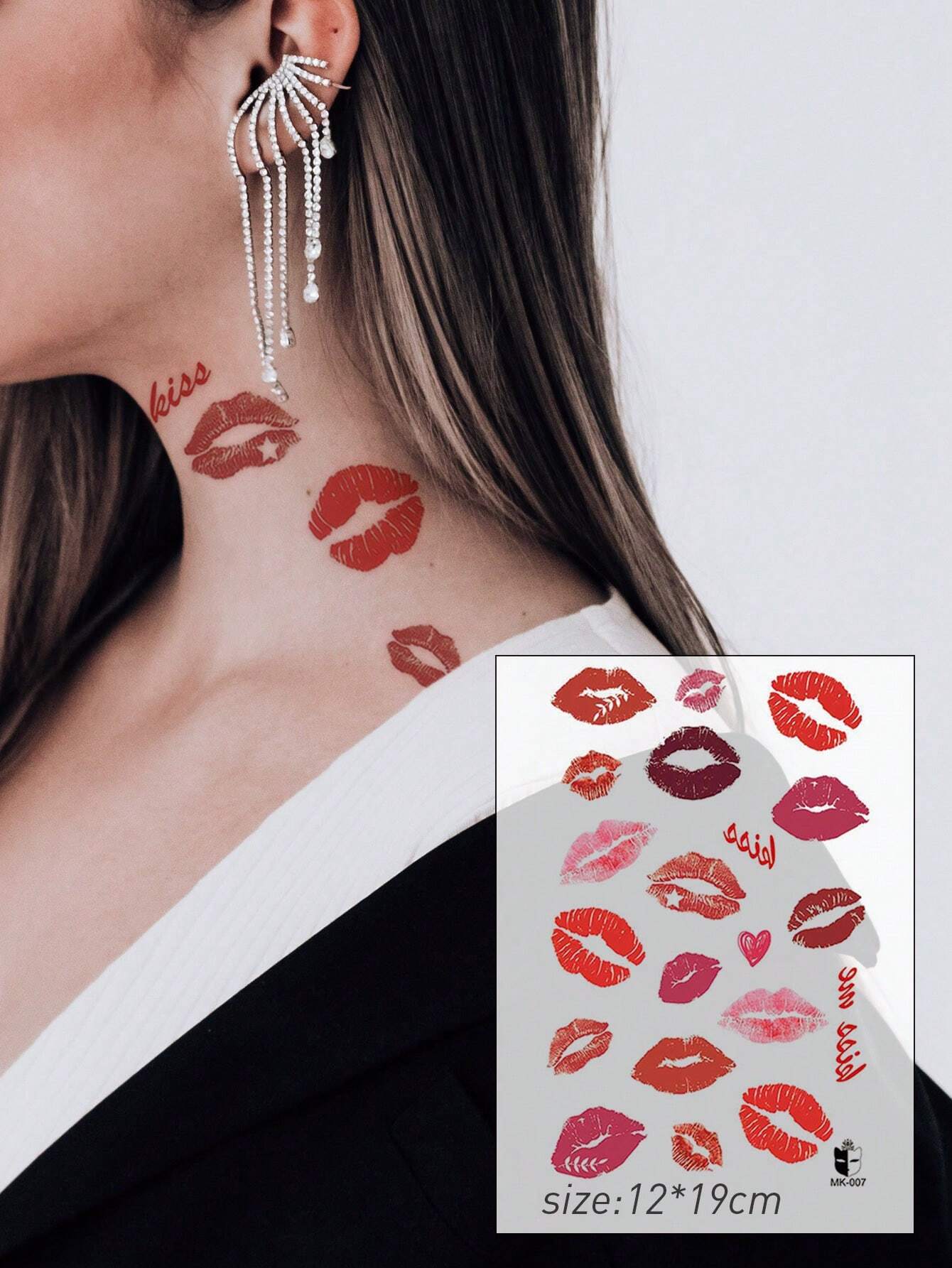 SHEIN1pc Romantic Sexy Red Lip Tattoo Sticker