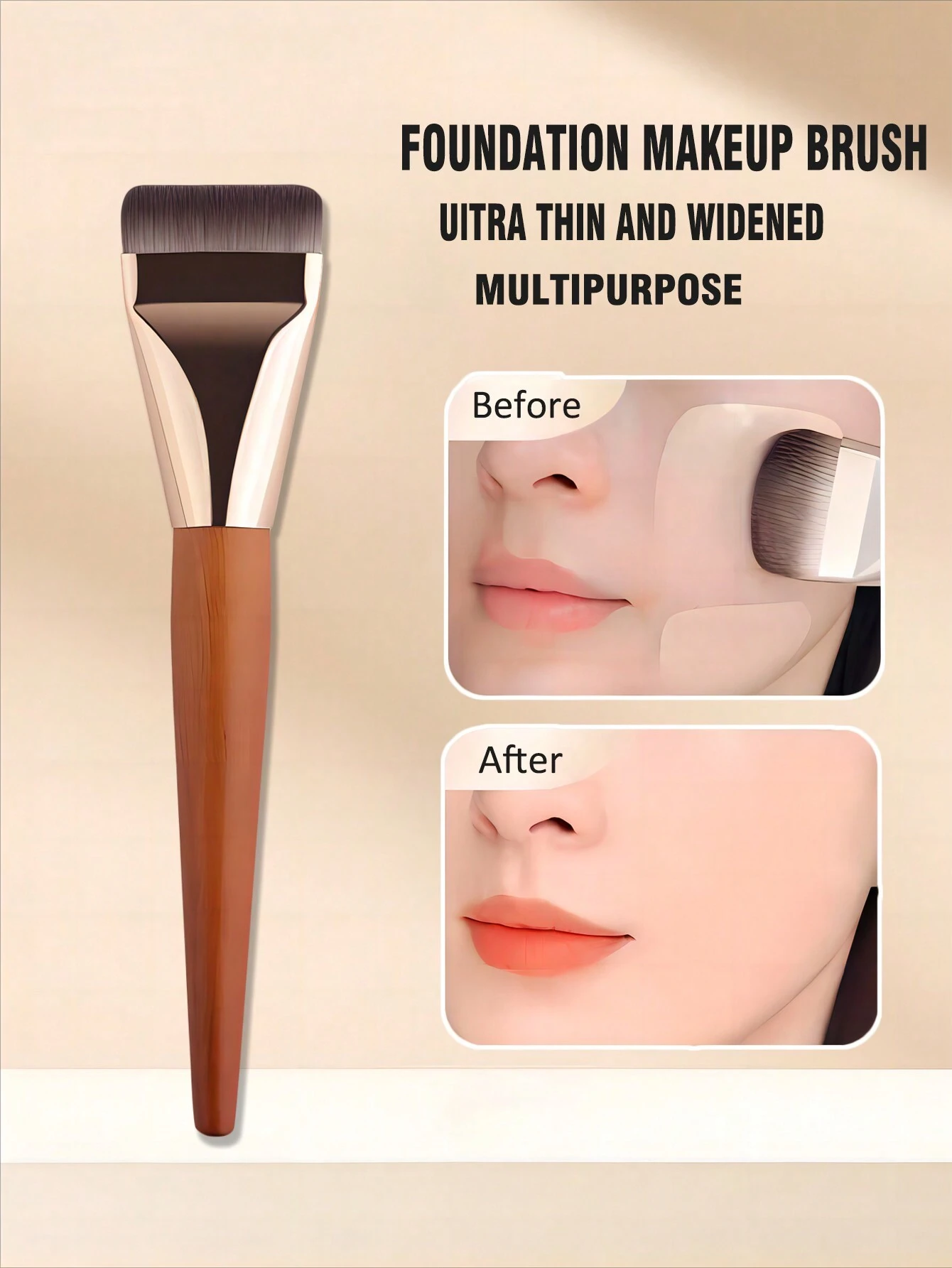 SHEIN 1pc Ultra-Thin Flat Headed Brush, Multi-Functional Face Makeup Tool