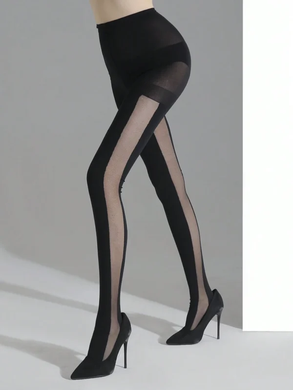 shein 1pc Women's Black Transparent Striped Skinny Leggings