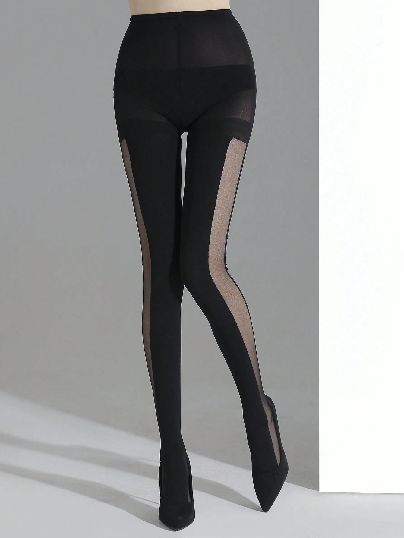 shein 1pc Women's Black Transparent Striped Skinny Leggings