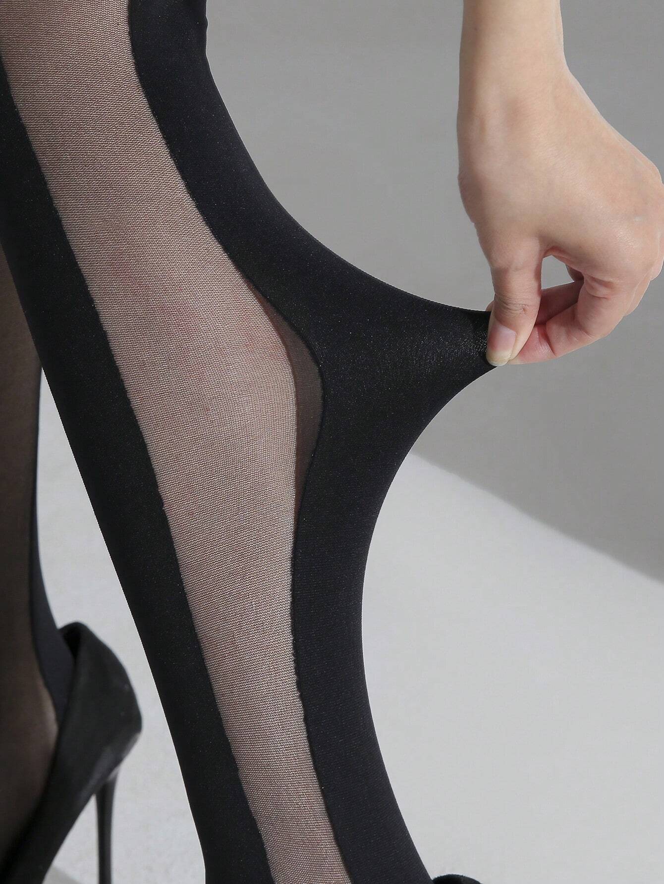 shein 1pc Women's Black Transparent Striped Skinny Leggings