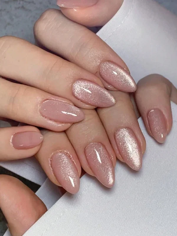 SHEIN 24pcs Medium Nails Nude Cat Eye Press On Nails Fake Nails