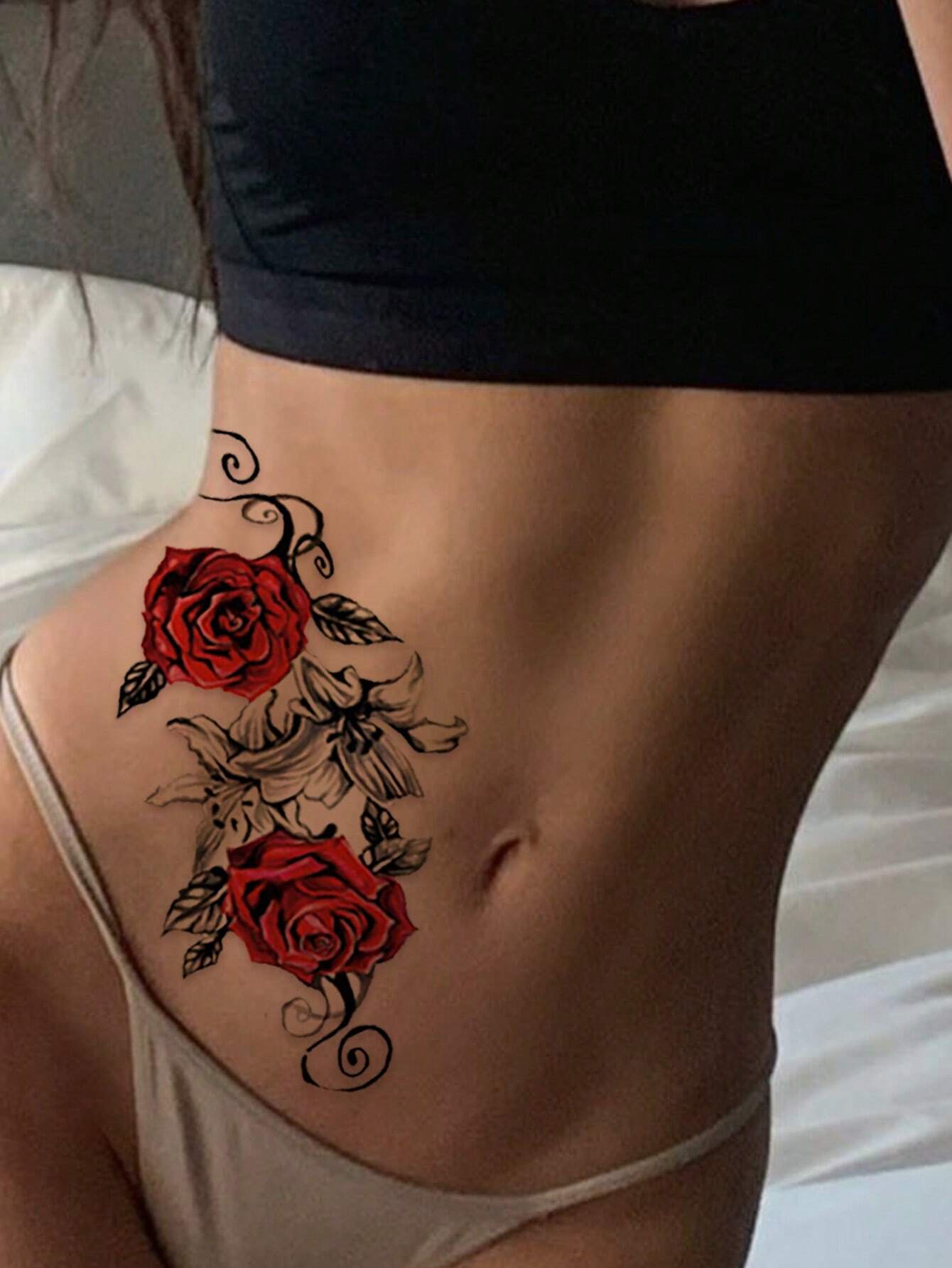 SHEIN 2pcs Red Temporary Rose Flower Arm & Leg Tattoo Stickers