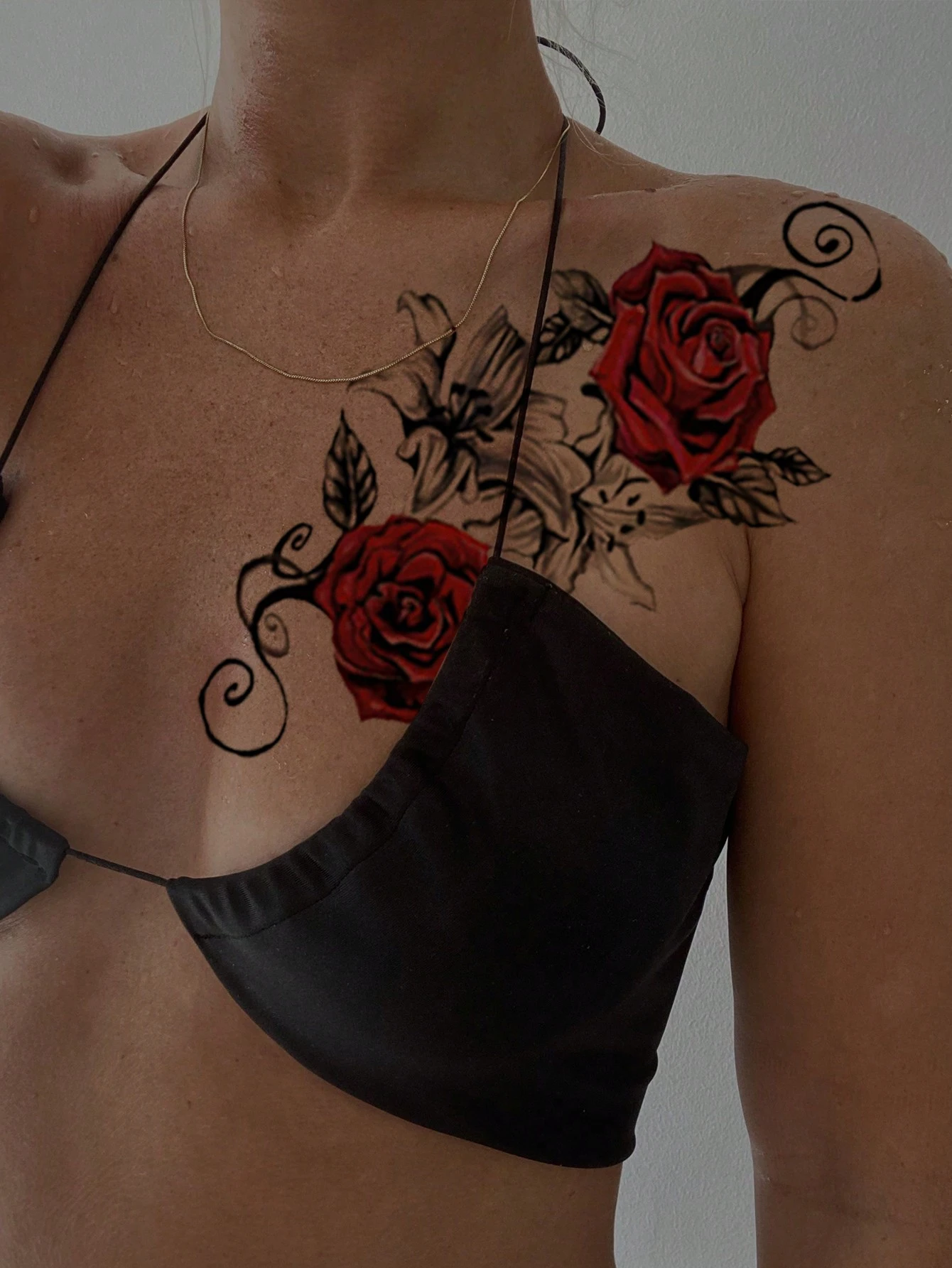 SHEIN 2pcs Red Temporary Rose Flower Arm & Leg Tattoo Stickers