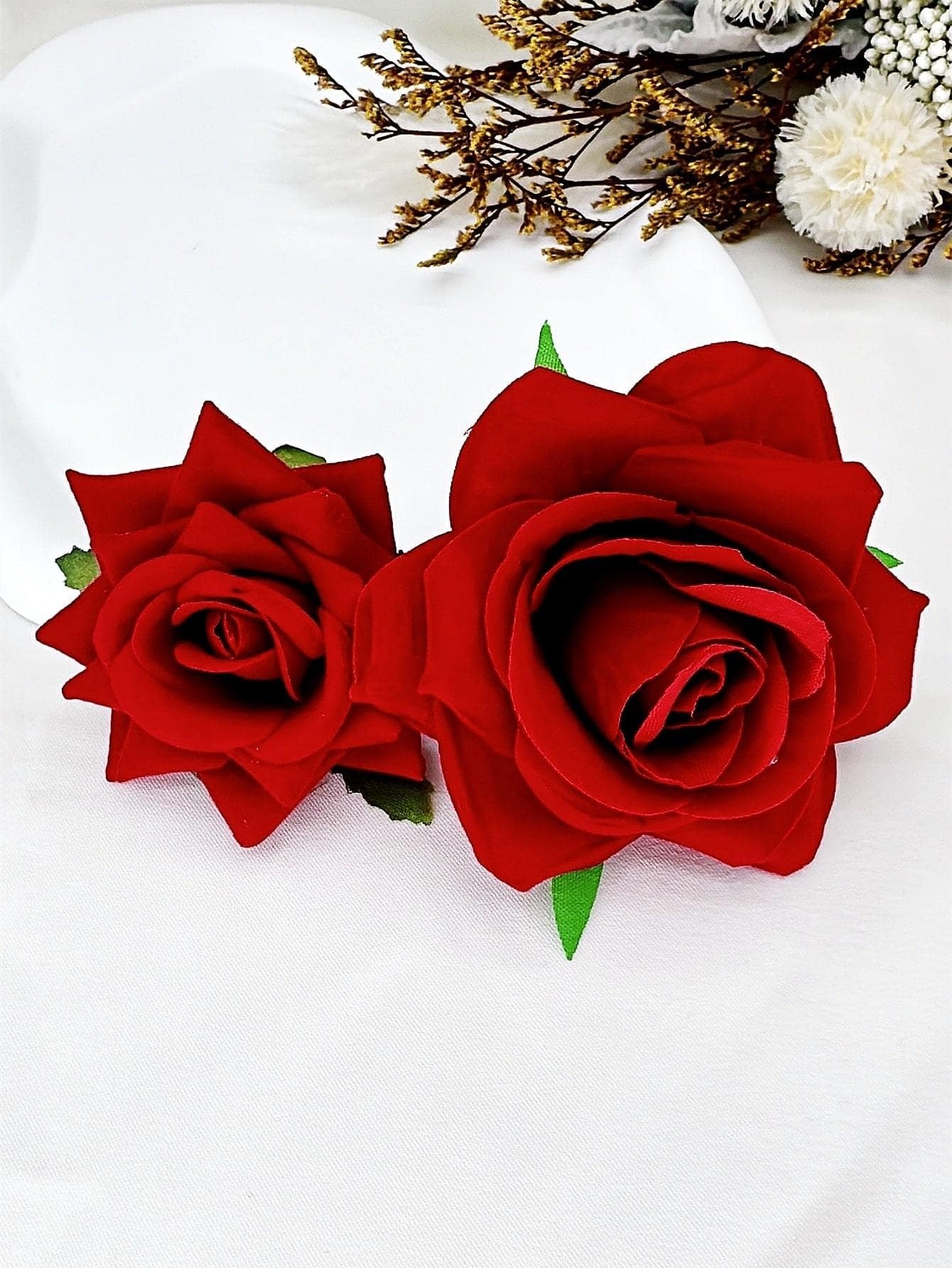 shein 2pcs Valentine's Day Fashion Faux Rose Flower Hair Clips For Women Valentines