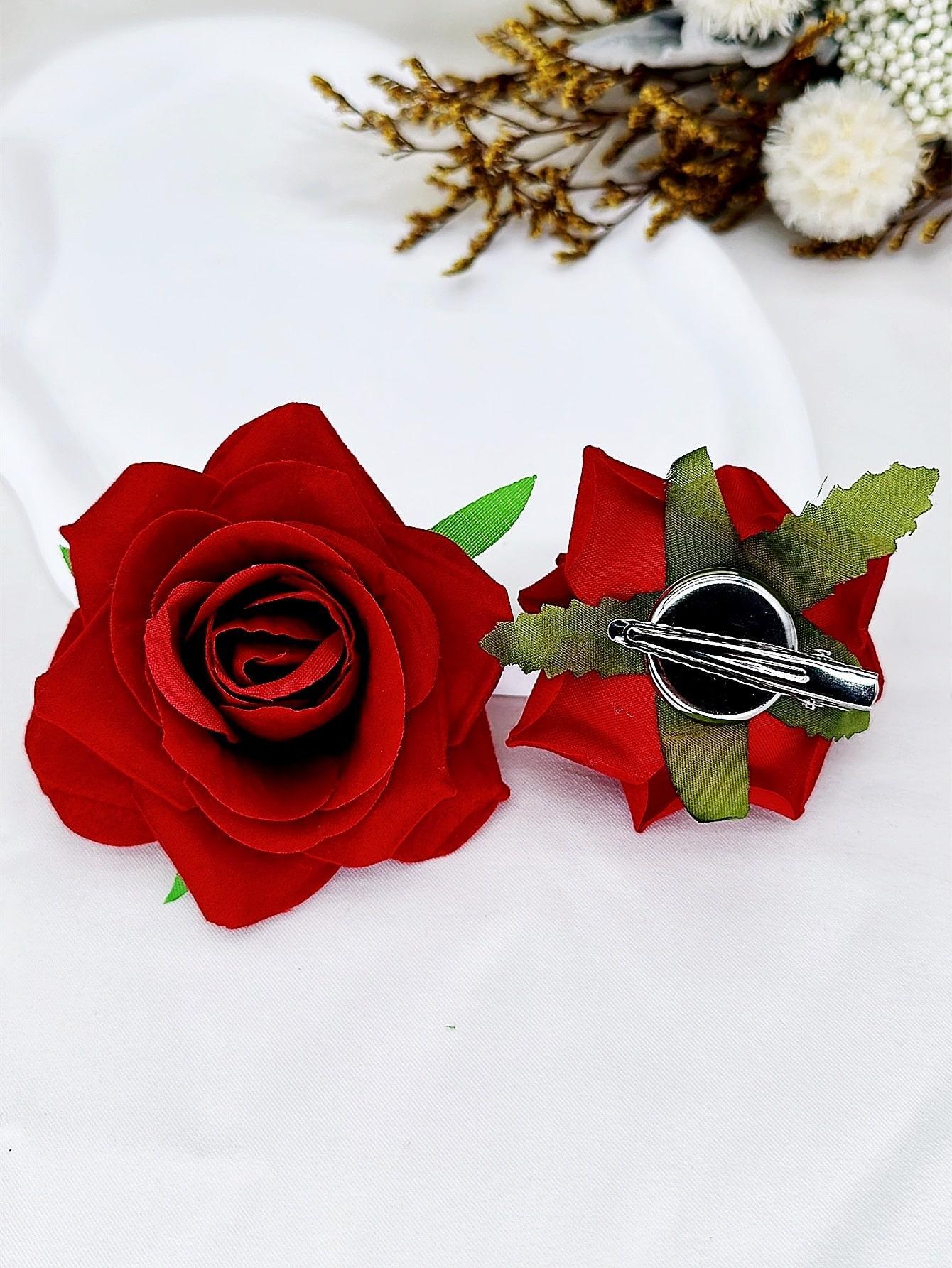 shein 2pcs Valentine's Day Fashion Faux Rose Flower Hair Clips For Women Valentines