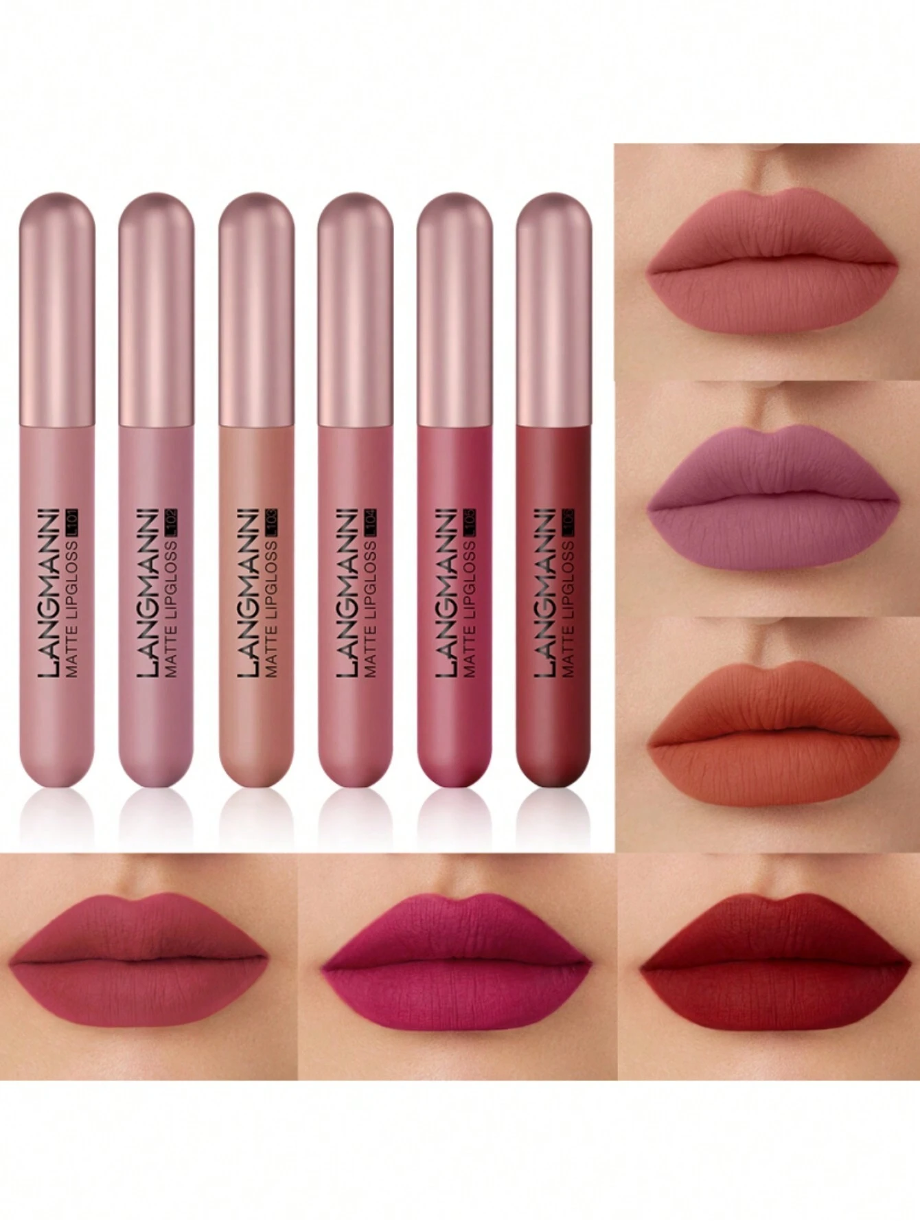 SHEIN 6-Color Velvet Matte Liquid Lipstick