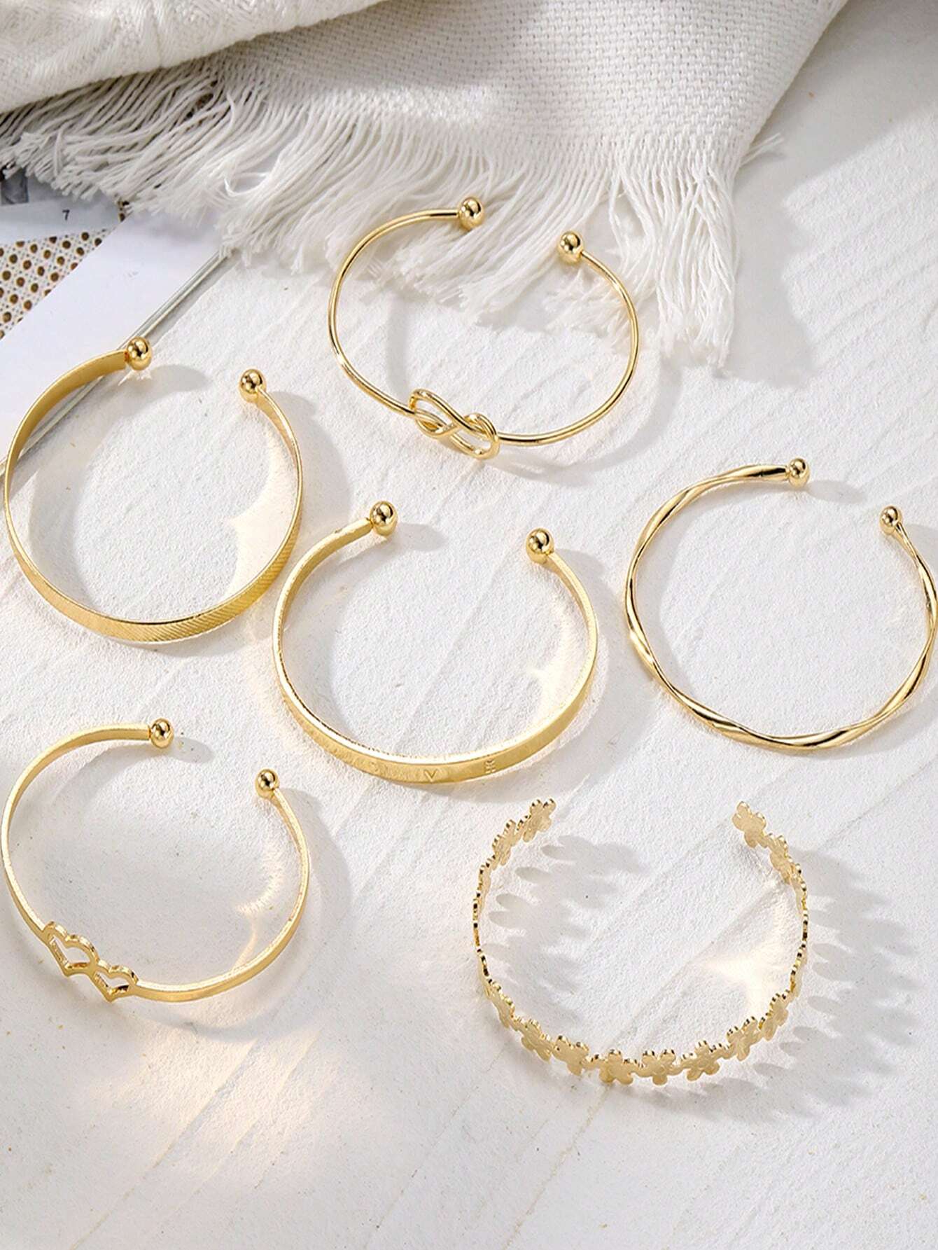 SHEIN 6pcs/Set Double Heart Love Letter Flower Open Bangle - Image 3