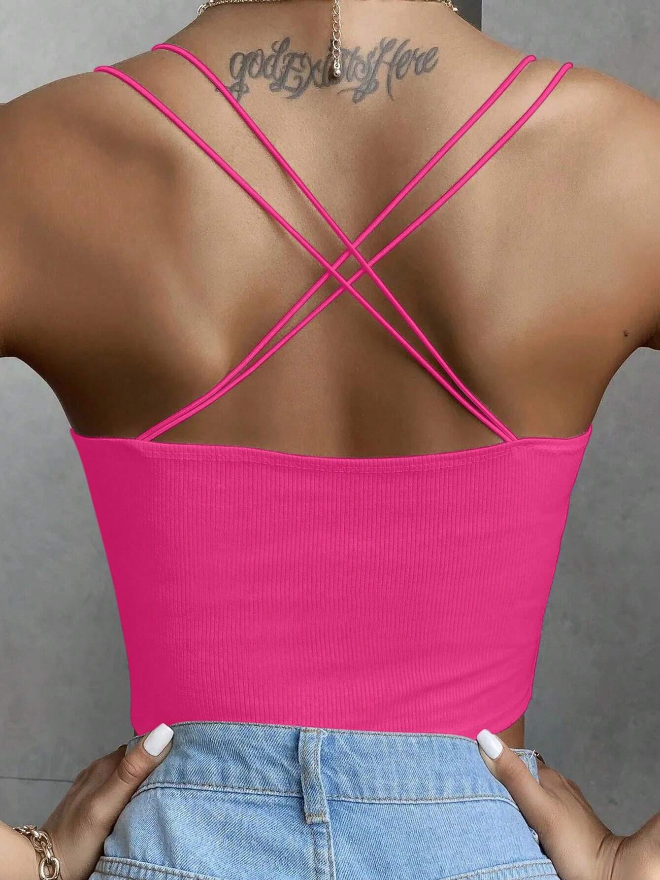 SHEIN INAWLY Double-Crossed Straps Backless Sexy Women's Tight Tank Top - Image 2