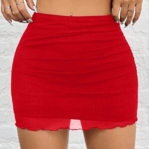 SHEIN EZwear Valentine's Day Women Mesh Flocked Heart Mini Skirt Valentine Day