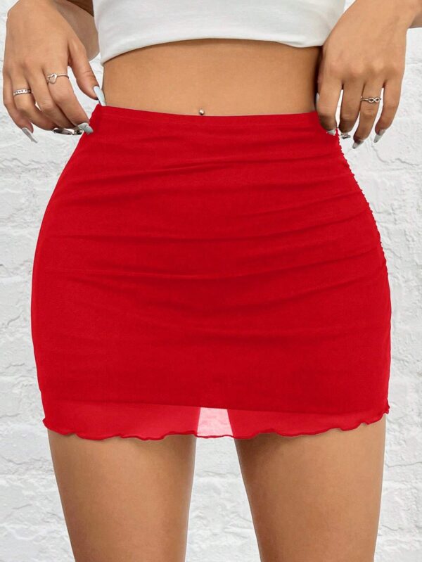 SHEIN EZwear Valentine's Day Women Mesh Flocked Heart Mini Skirt Valentine Day