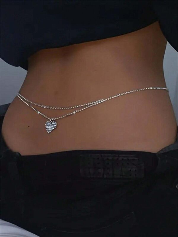 SHEIN Sexy Fashion Heart Shaped Crystal Decor Double Layer Waist Chain