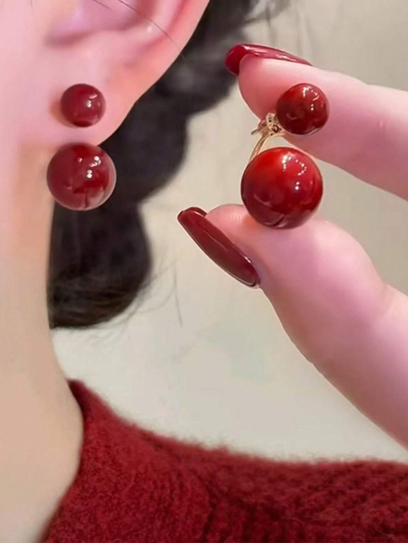 SHEIN 1 Pair Faux Pearl Copper Earrings For Women