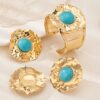 SHEIN Vintage Gold Tone Metal Green Turquoise Stud Earrings + 1 Bracelet + 1 Ring Set