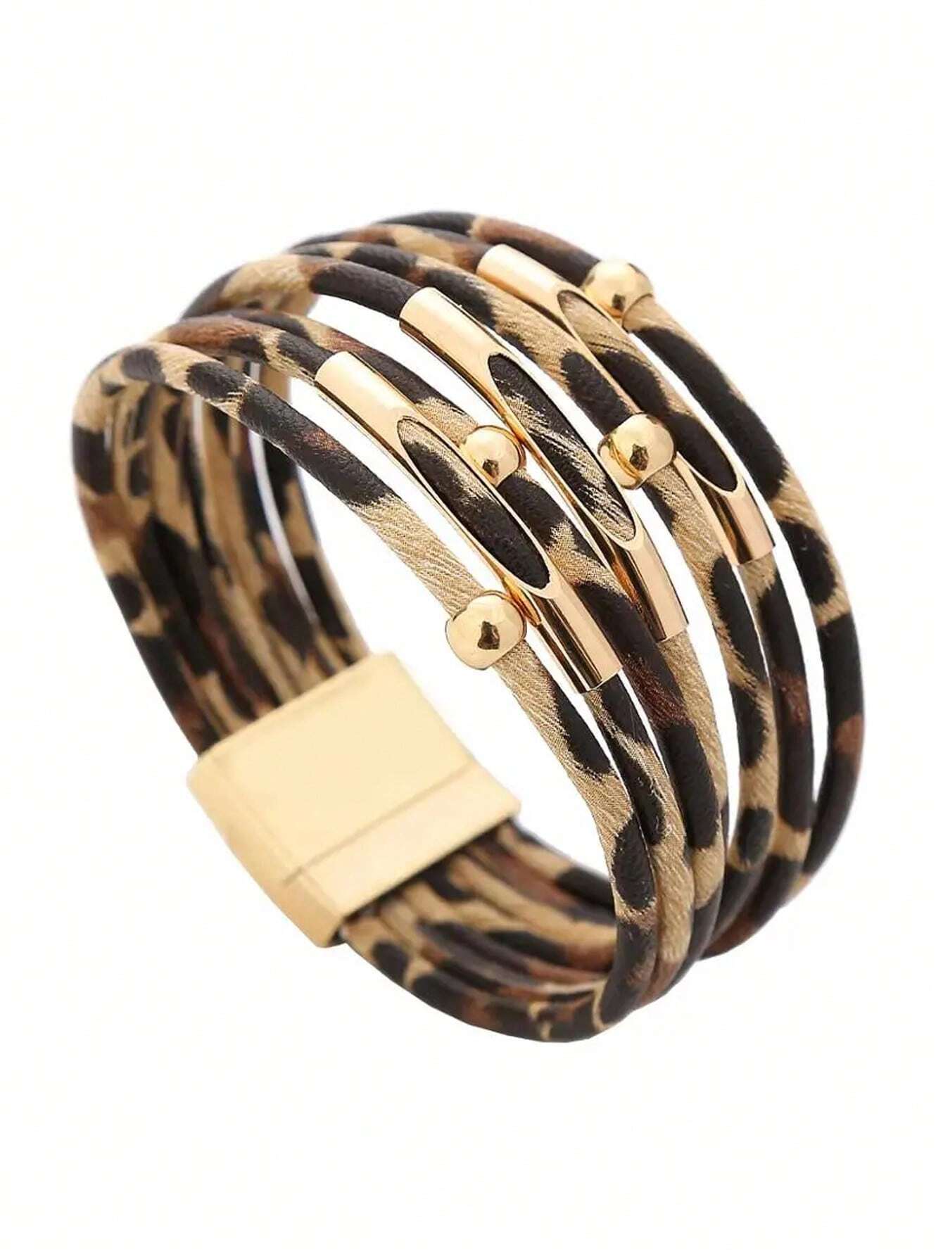 SHEIN 1 Pc Fashion Leopard PU Leather Cuff Bracelet & Bangle For Women