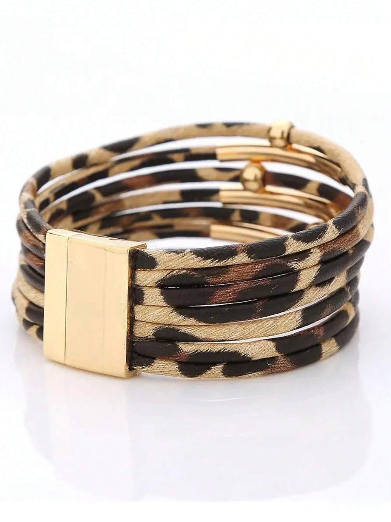 SHEIN 1 Pc Fashion Leopard PU Leather Cuff Bracelet & Bangle For Women - Image 2