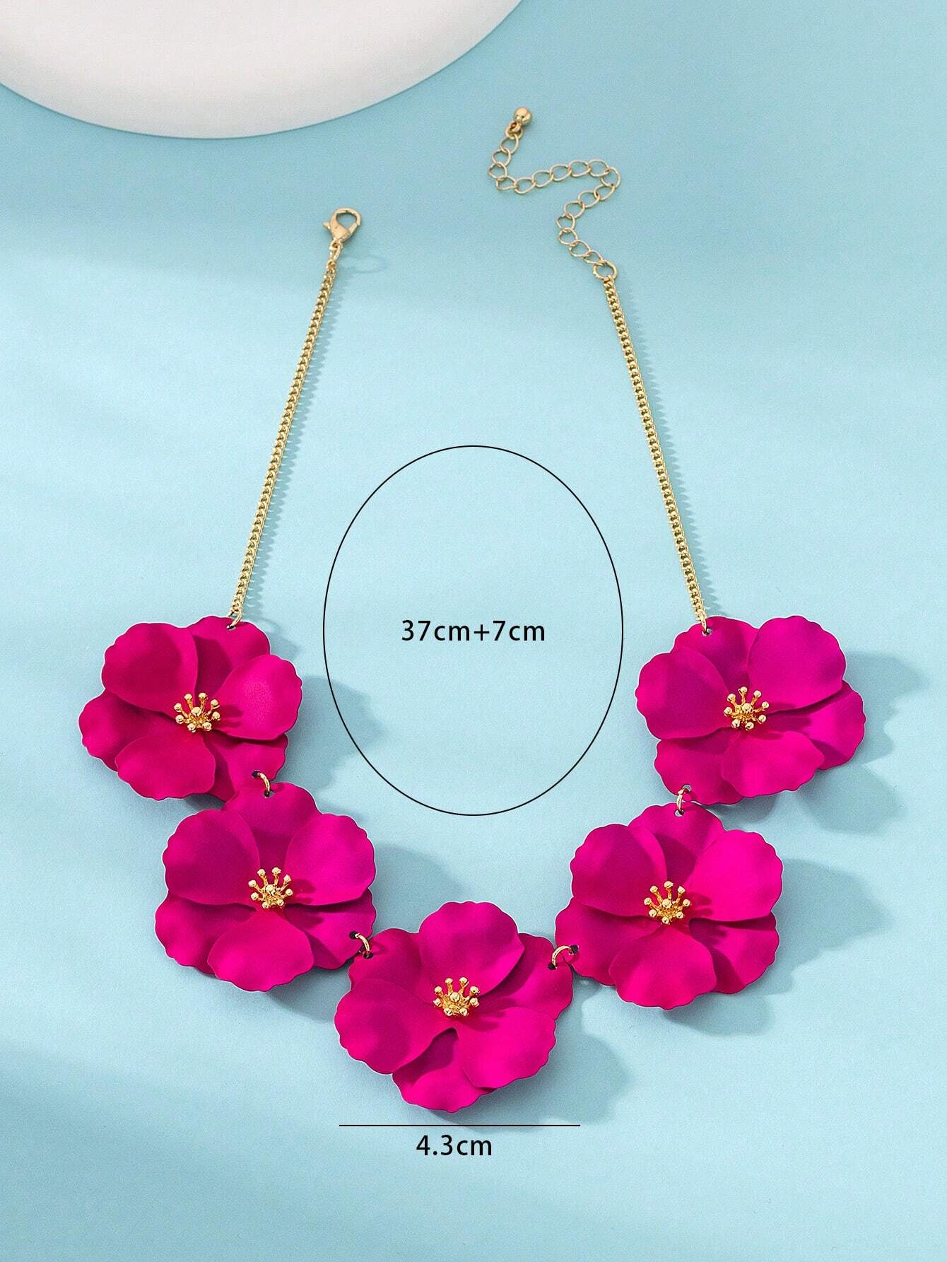 SHEIN Colorful Rose Red Dopamine Inspired Flower Pendant Necklace