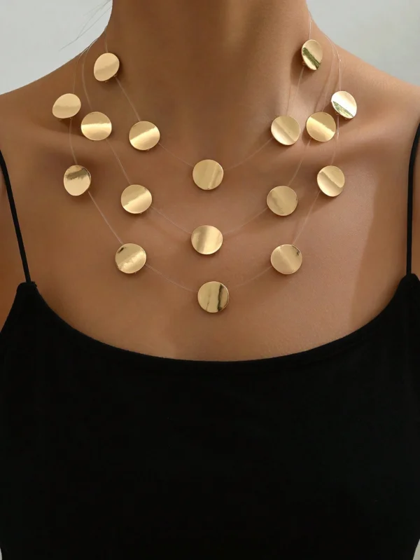 SHEIN 1pc Gold Fashion Metal Minimalist Geometric Round Multi-Layer