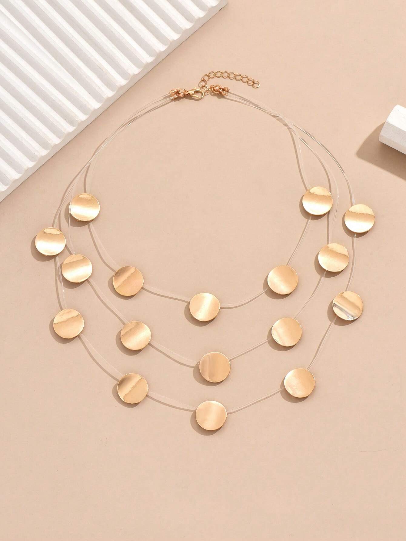SHEIN 1pc Gold Fashion Metal Minimalist Geometric Round Multi-Layer - Image 2