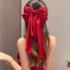 SHEIN Oversized Long Red Satin Bow Hair Clip