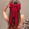 SHEIN Oversized Long Red Satin Bow Hair Clip