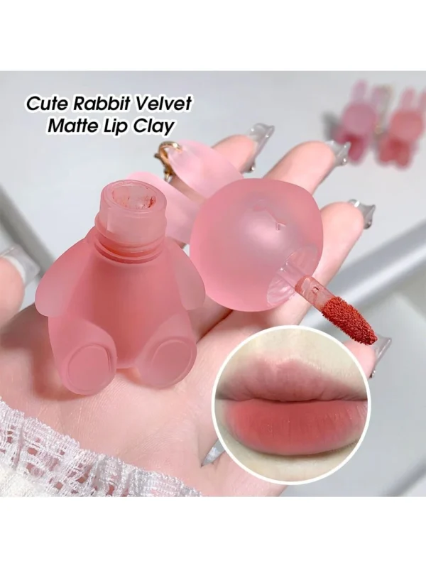 shein Gege Bear Keychain With Cute Bunny Shaped Fluffy Velvet Matte Lip Cream
