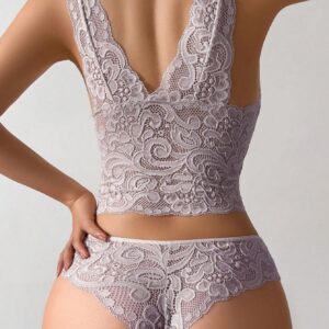 SHEIN 2pcs Women's Romantic Lace Comfortable And Elegant Bra & Panty Lingerie Set