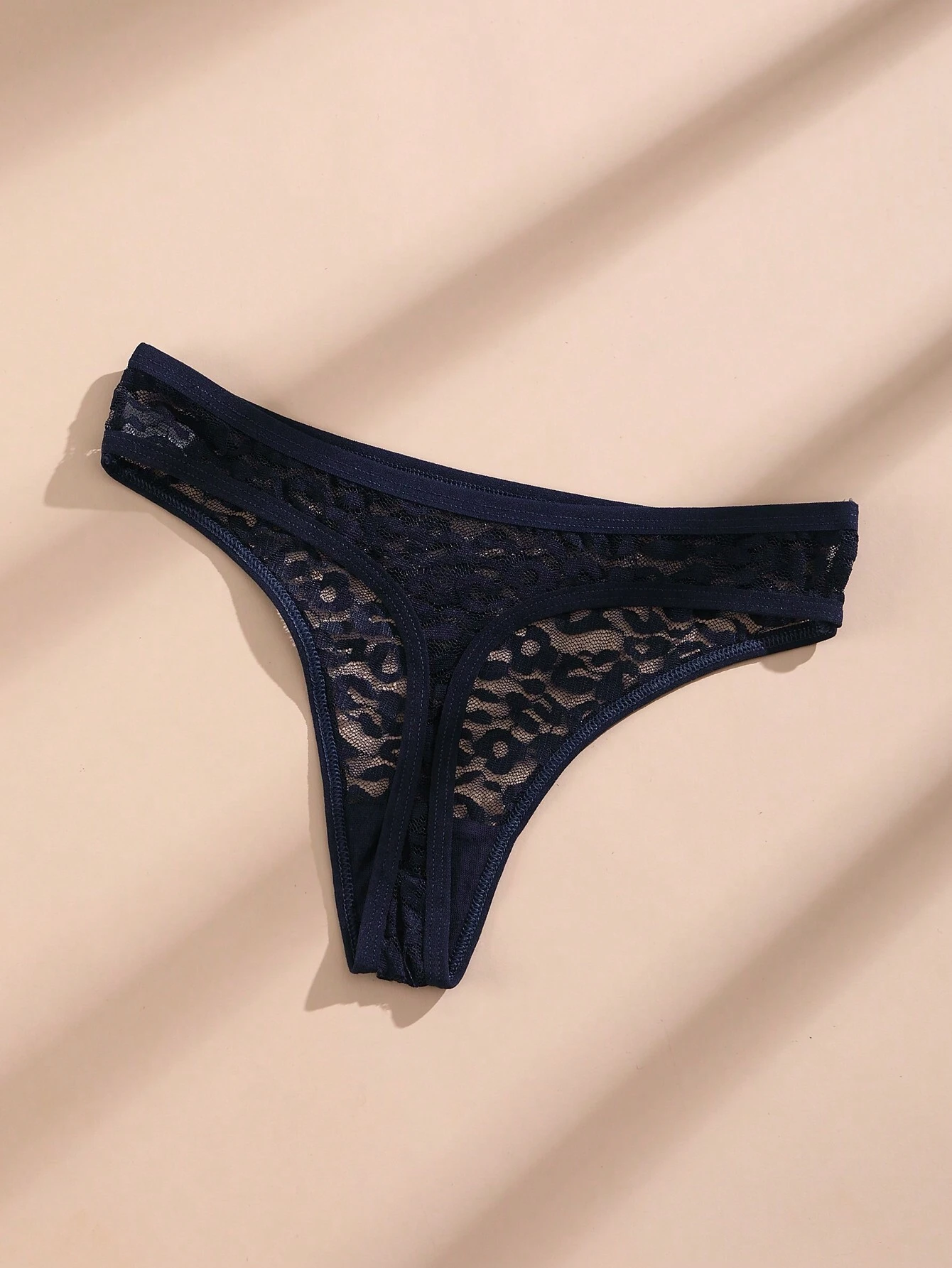 SHEIN 4 PCS Women's Sexy Thong Lace Leopard Panties Low Waist Seamless Lingerie - Image 2