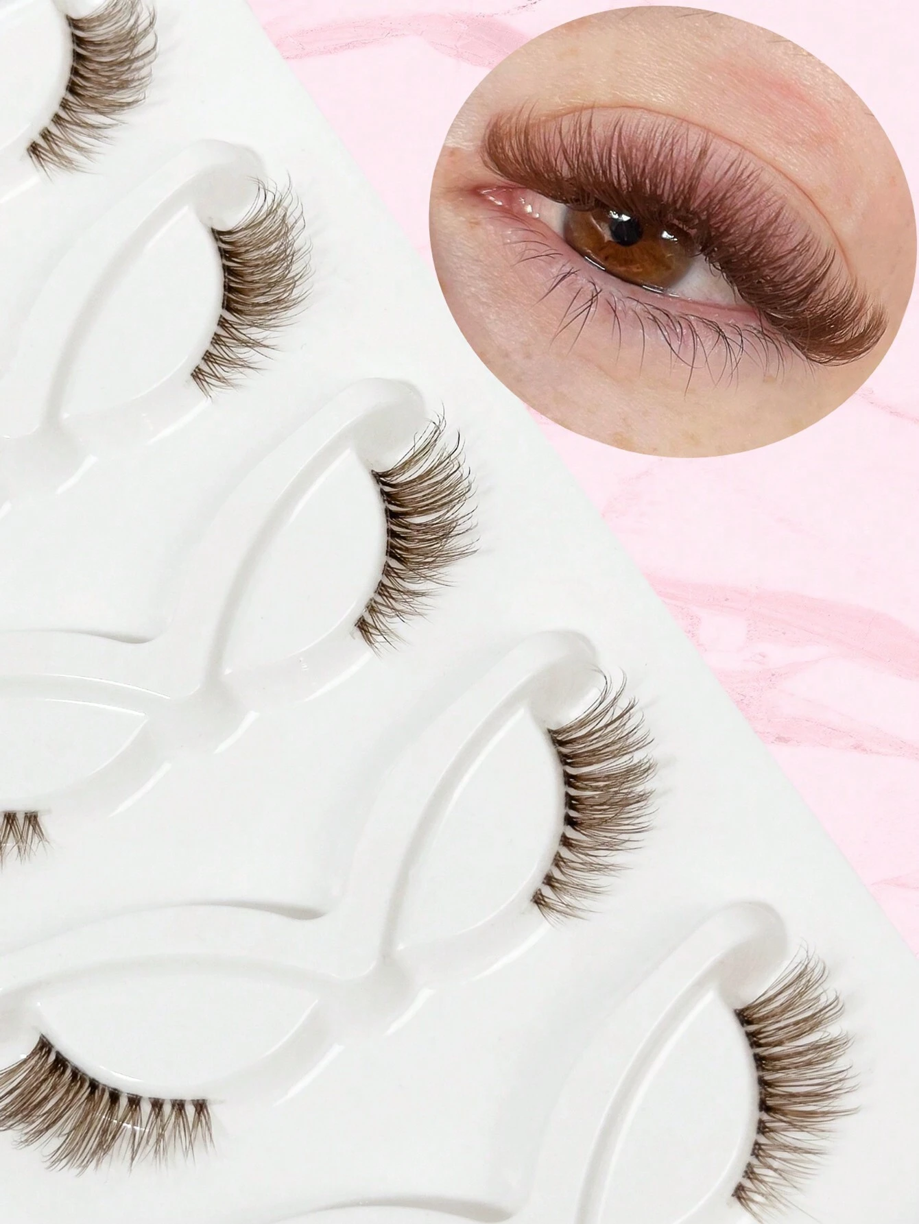 SHEIN 5 Pairs Brown Half Lashes Clear Band Wispy False Eyelashes