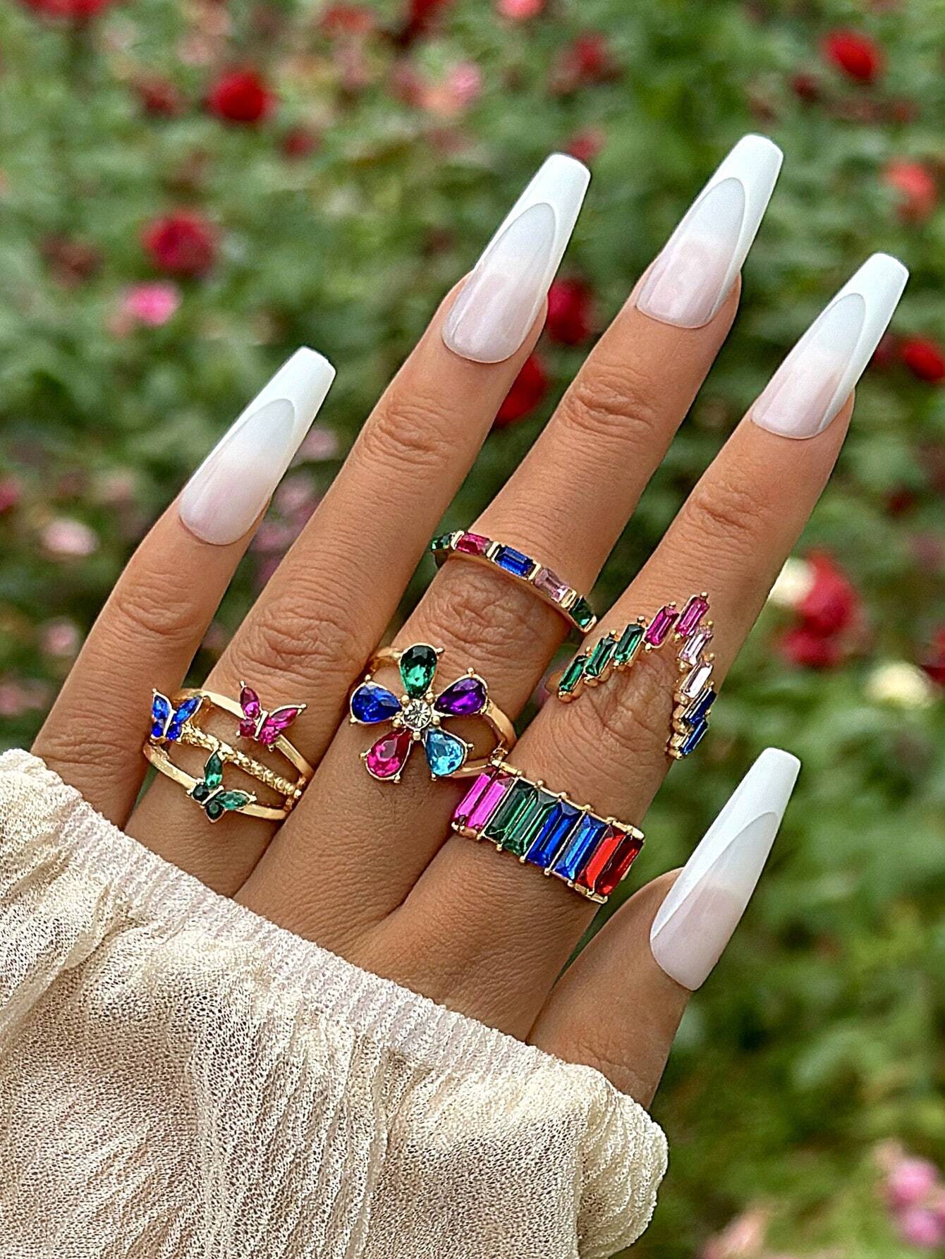 SHEIN 5pcs Fashionable Luxury Alloy Rings Set