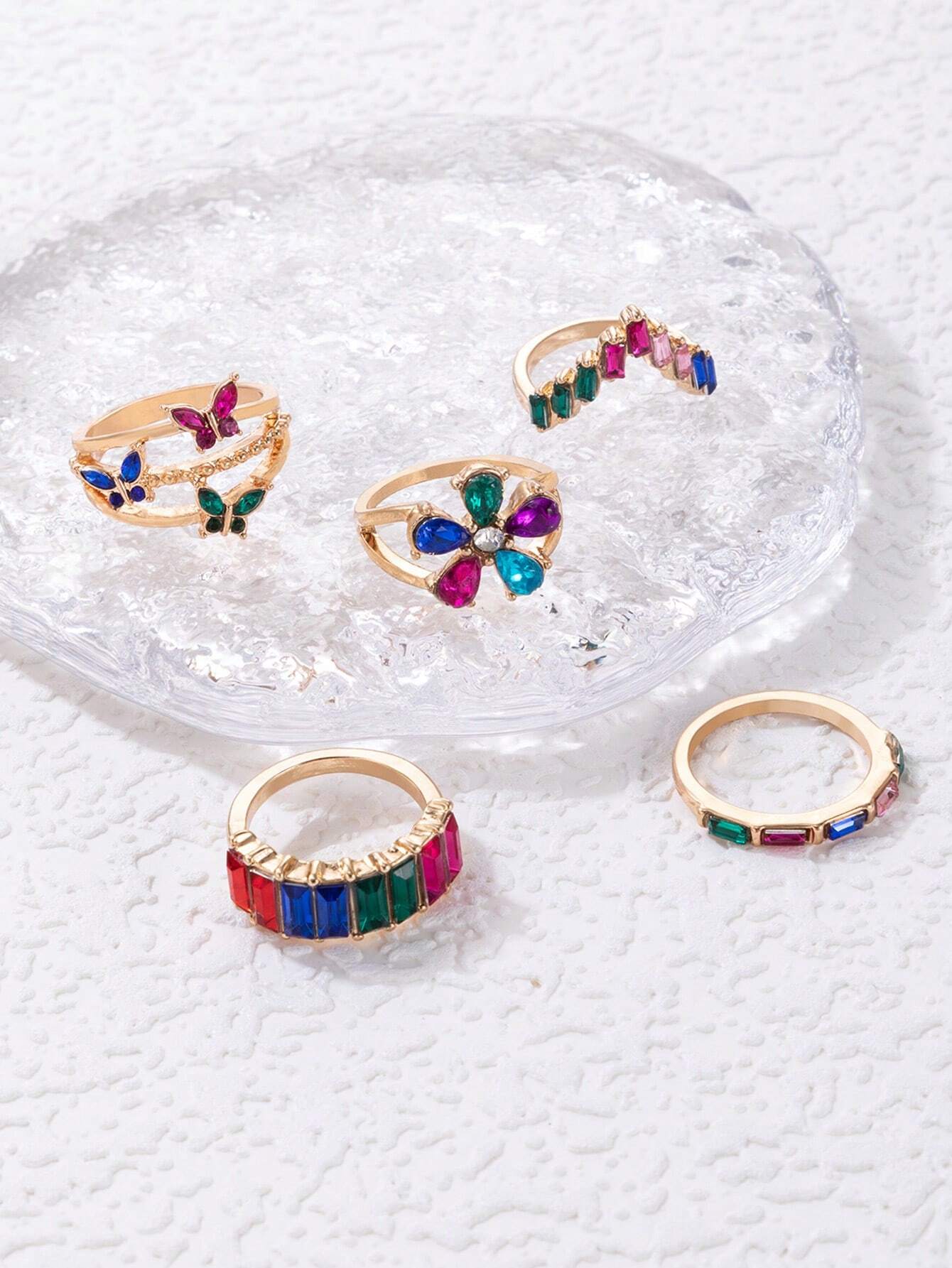 SHEIN 5pcs Fashionable Luxury Alloy Rings Set