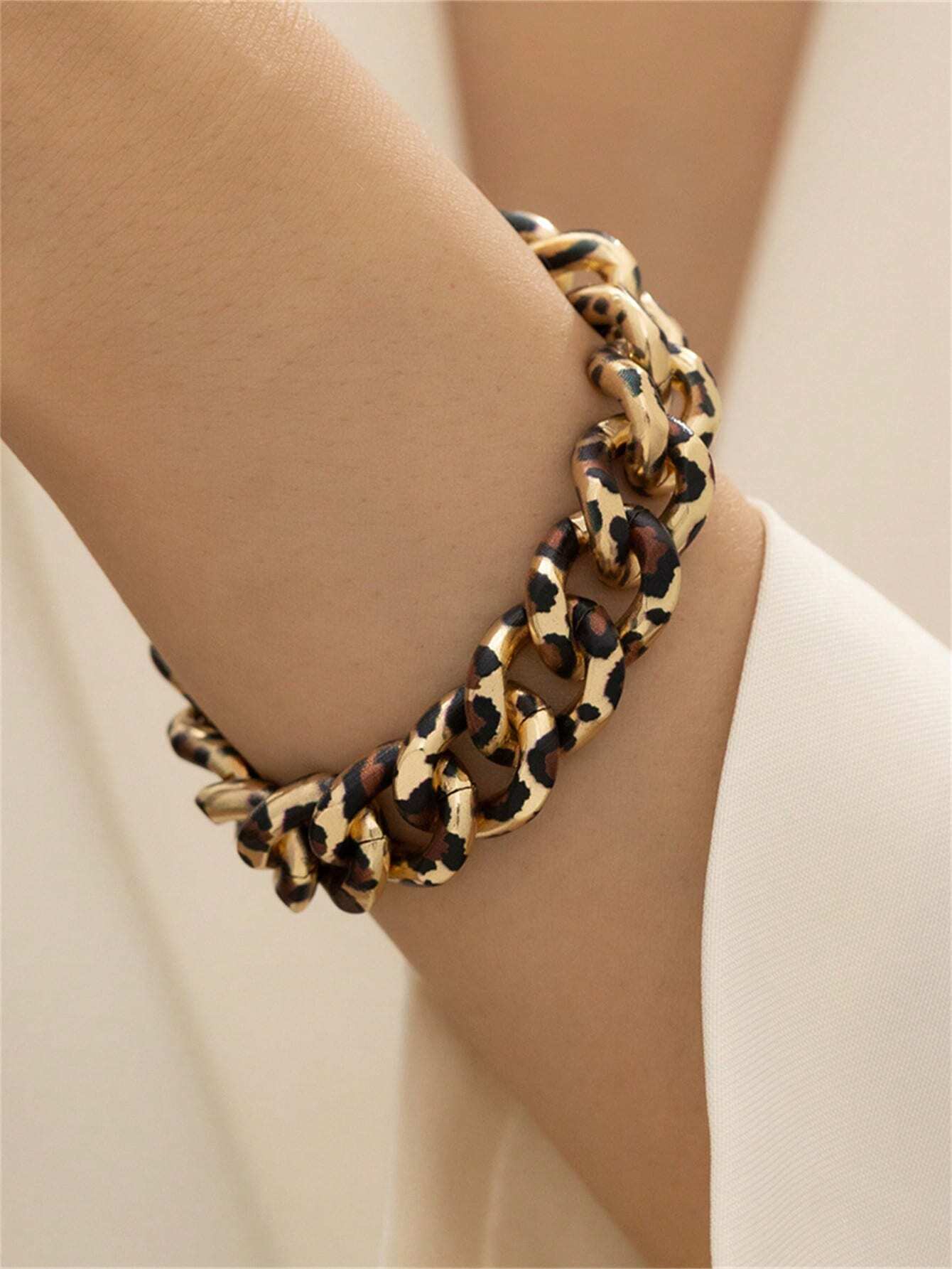 SHEIN European & American Fashion Leopard Print Chain Bracelet Accessory
