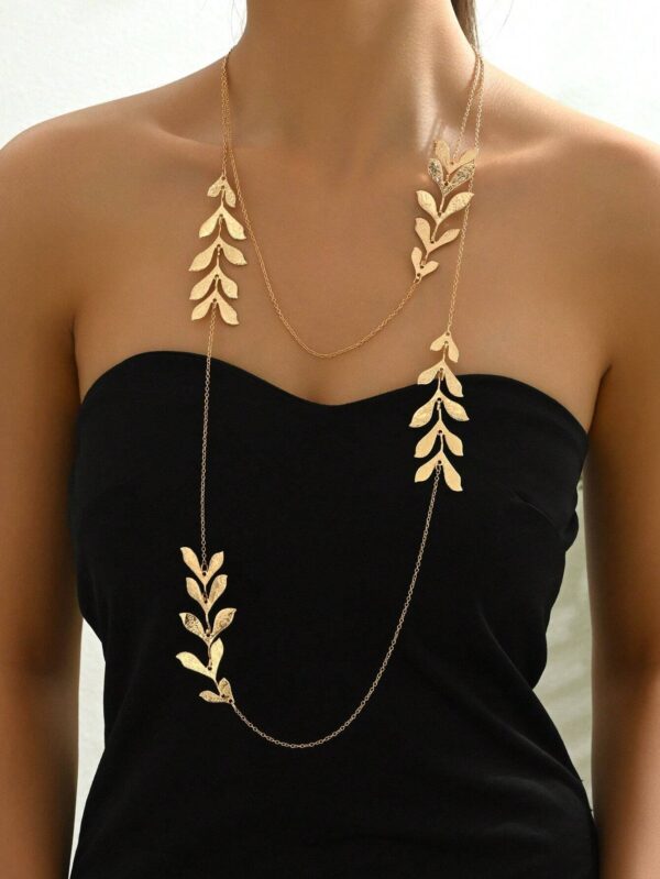 SHEIN New Summer Multiple Layers Long Leafy Charm Necklace