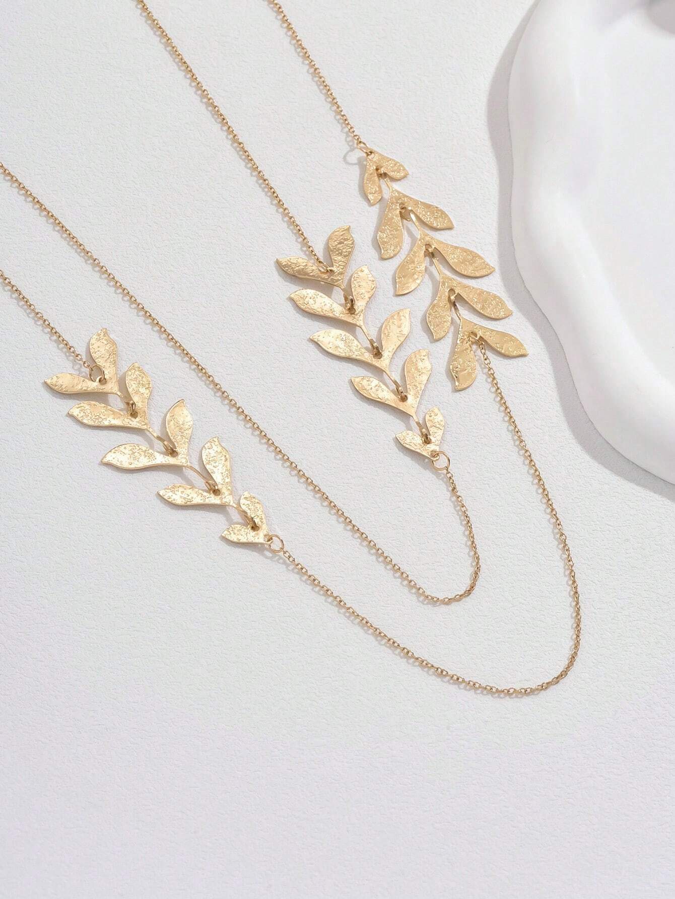 SHEIN New Summer Multiple Layers Long Leafy Charm Necklace - Image 3