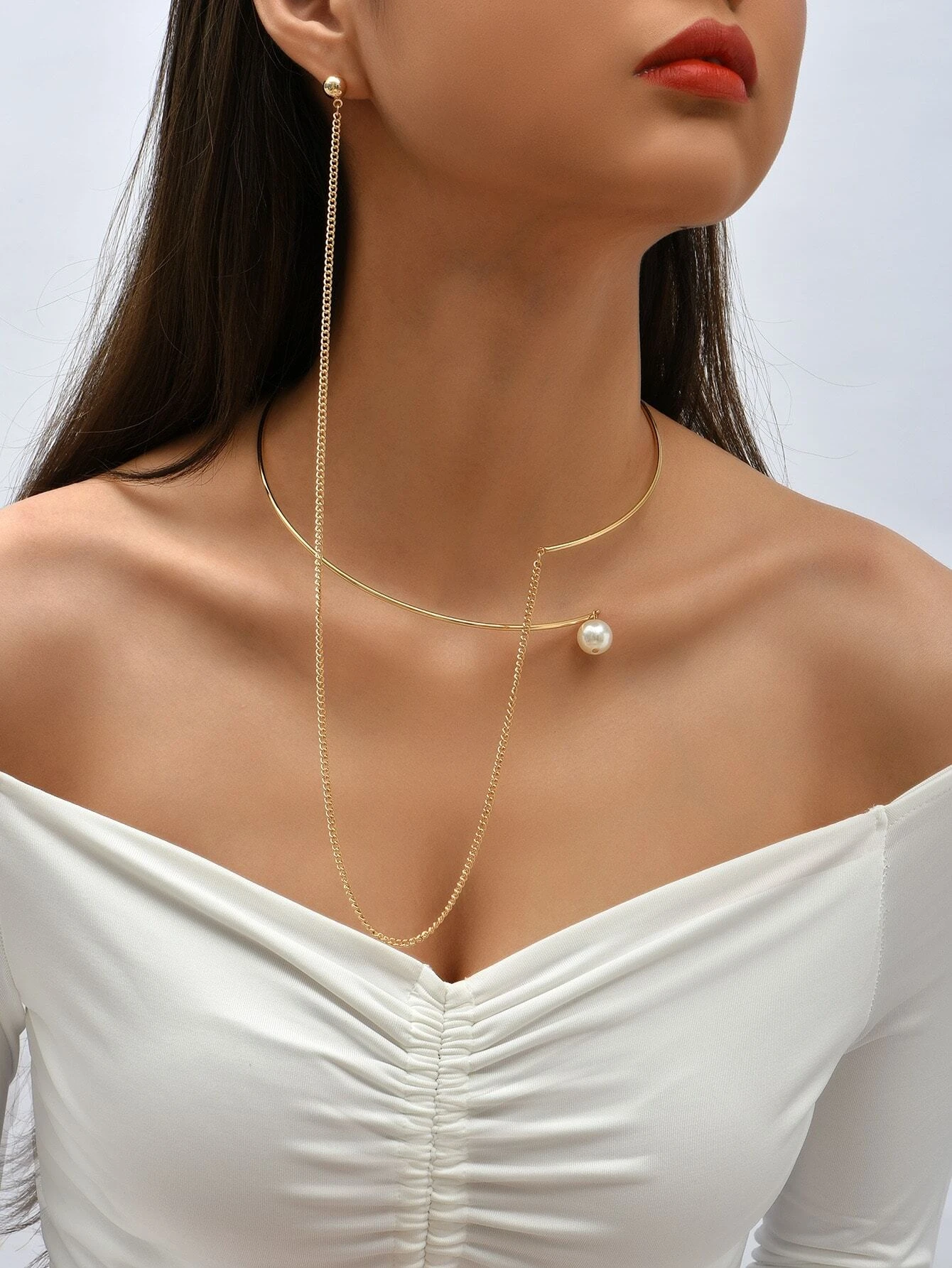 SHEIN Belle Faux Pearl Decor Choker With Earring