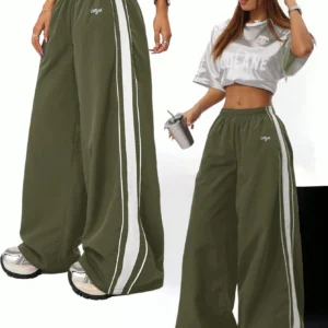 SHEIN EZwear Women's Fashionable Street Style Embroidery Logo Windbreaker Material Loose Fit Long Pants