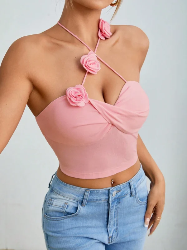 SHEIN PETITE Women Summer Solid Color Cross Strap