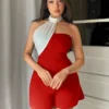 SHEIN Privé Women's Colorblock Spaghetti Strap Sleeveless Jumpsuit