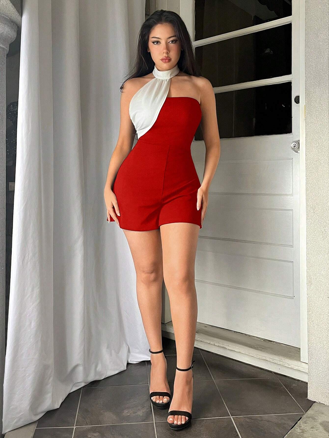 SHEIN Privé Women's Colorblock Spaghetti Strap Sleeveless Jumpsuit