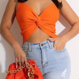 SHEIN Slayr Women's Crop Twisted Knot Cami Tank Top