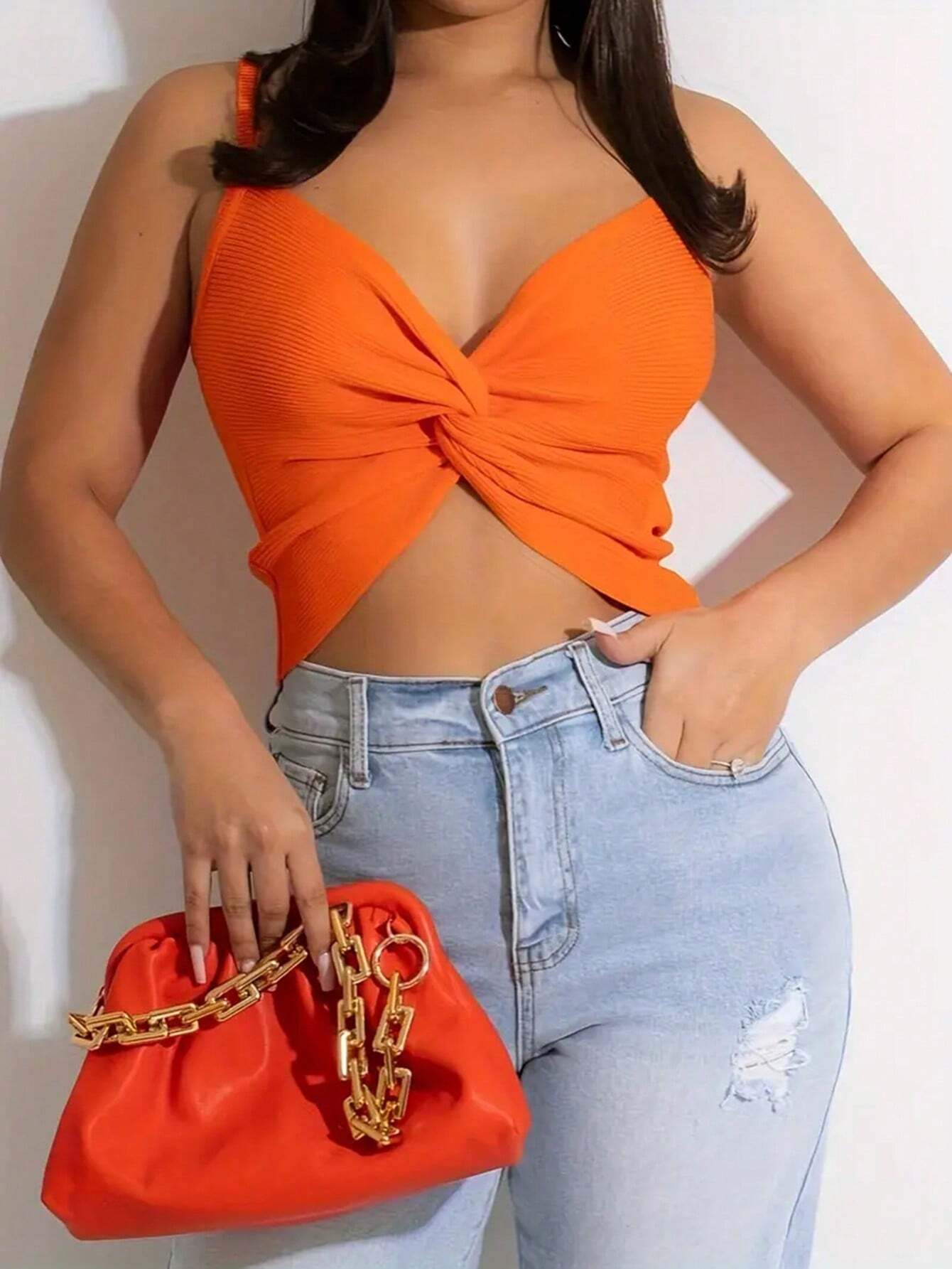 SHEIN Slayr Women's Crop Twisted Knot Cami Tank Top