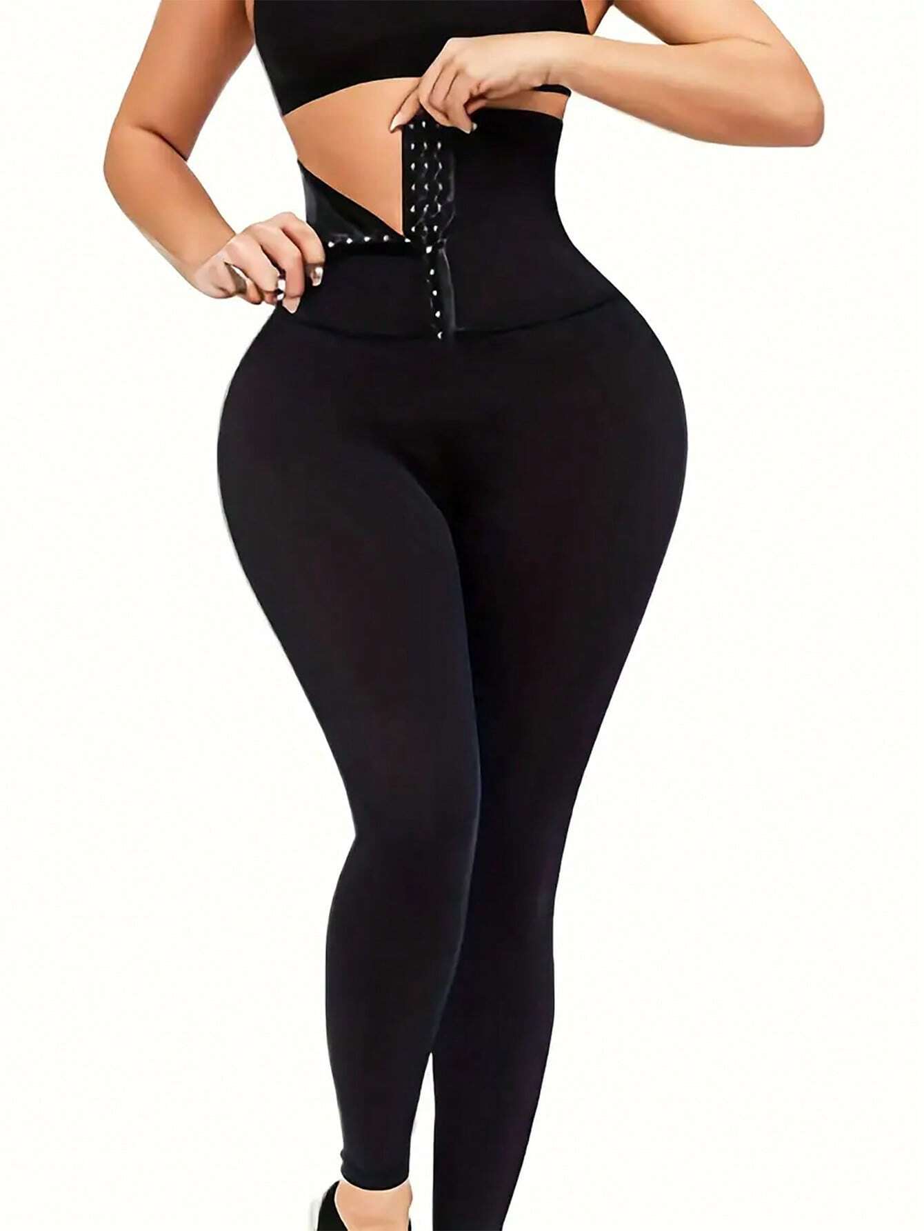 shein Spring And Autumn Adjustable 3-Row Button High Waist Women's Yoga Pants