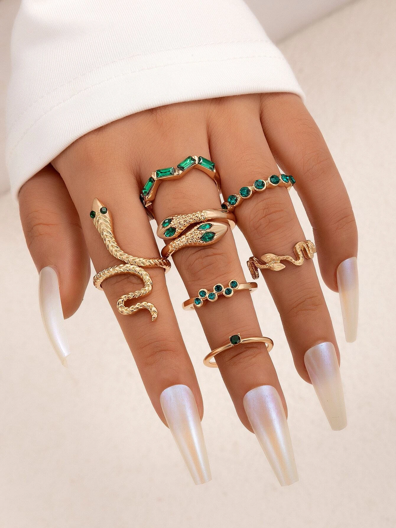 SHEIN imoli 7pcs Snake Design Rhinestone Decor Ring