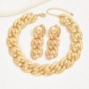SHEIN Gothic Punk Y2K Style Gold Chain Necklace And 1pair Statement Metal Earrings