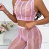 SHEIN 2pcs Women Sexy Mesh Top And High Waist Skinny Pants Set