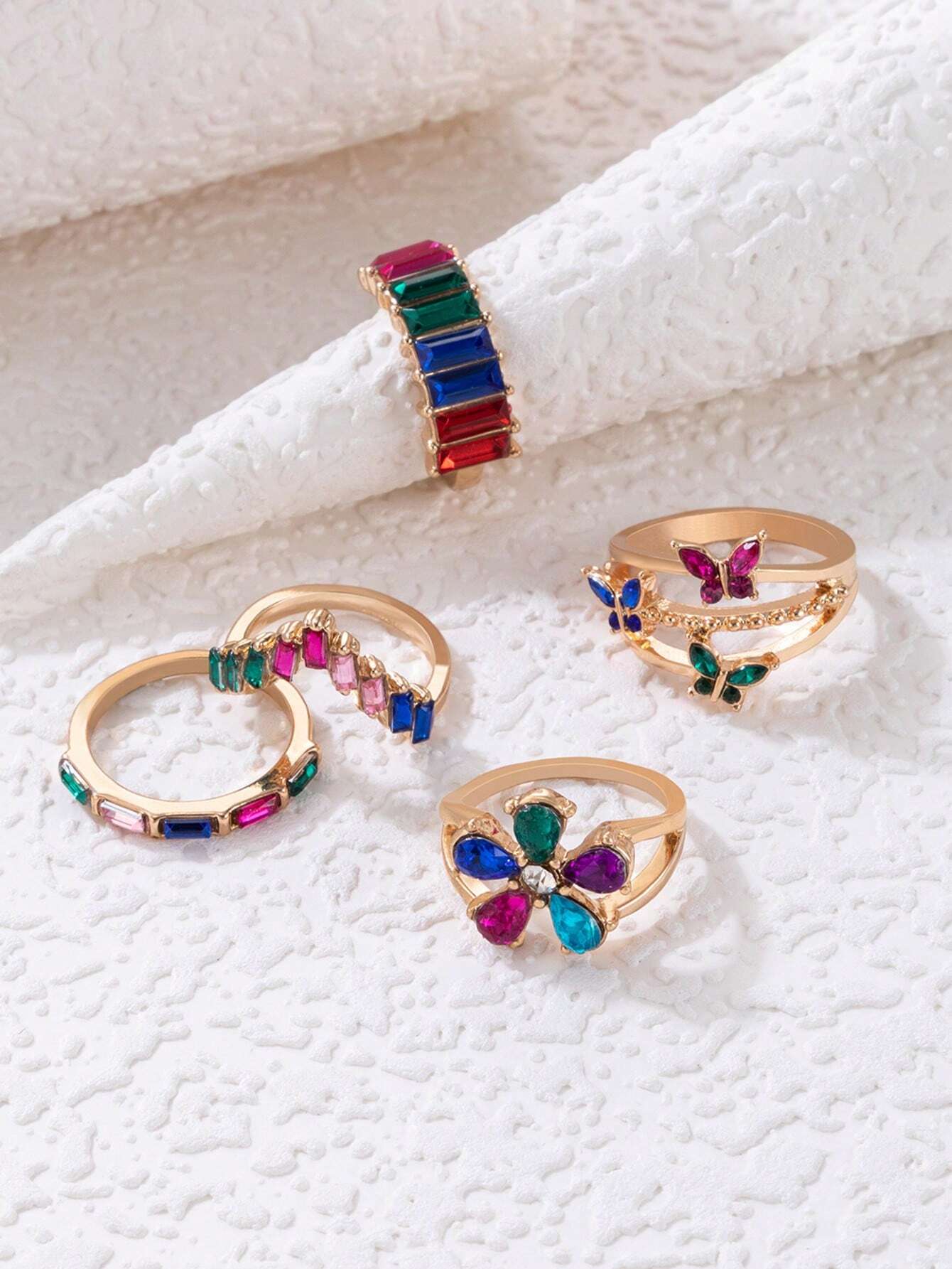 SHEIN 5pcs Fashionable Luxury Alloy Rings Set With Colored