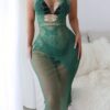 SHEIN Classic Sexy 1pc Women Hollow Out Net Halter Sexy Lingerie Dress