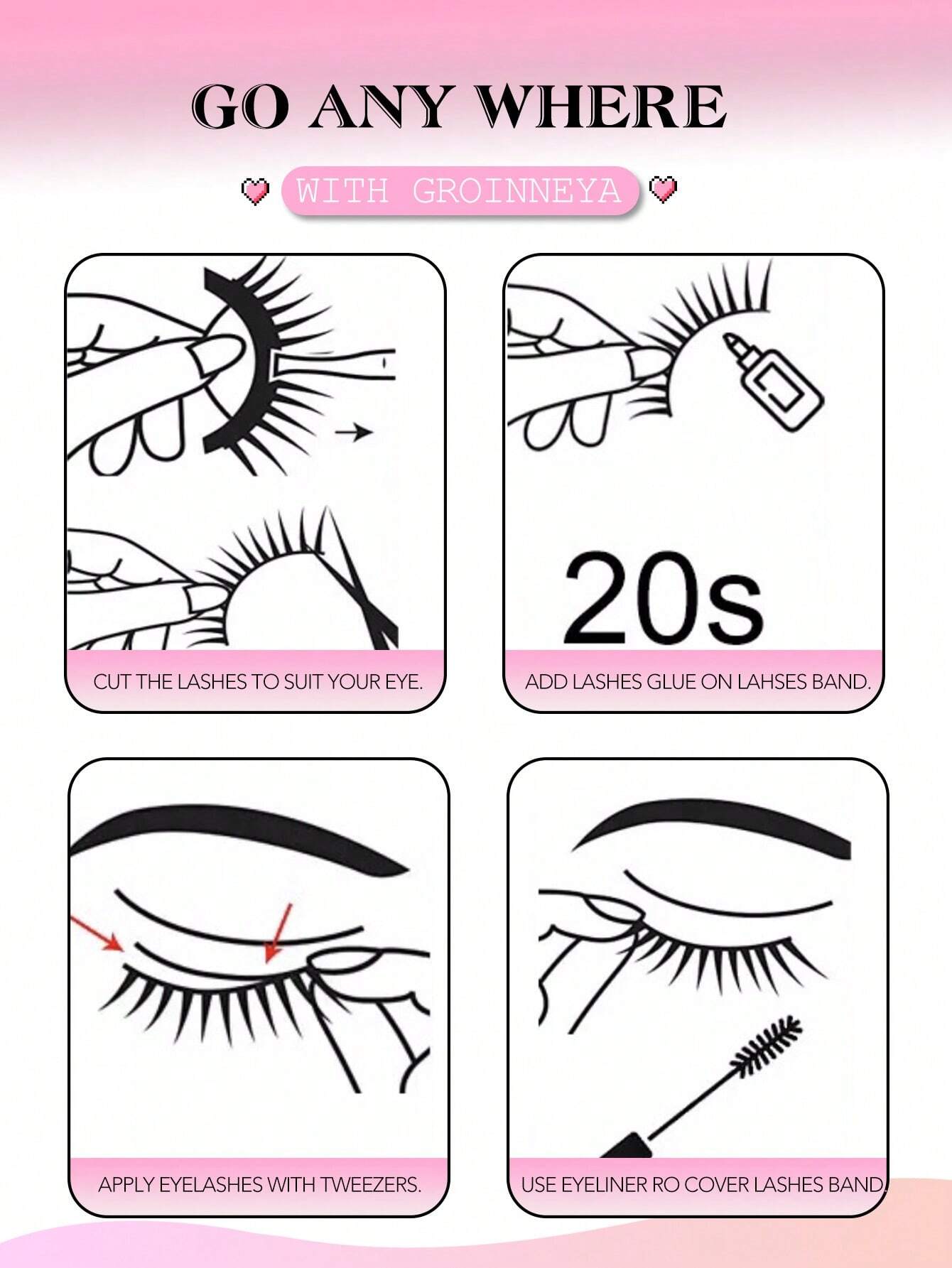 SHEIN GROINNEYA 3 Pairs Cat Eye Eyelashes Fox